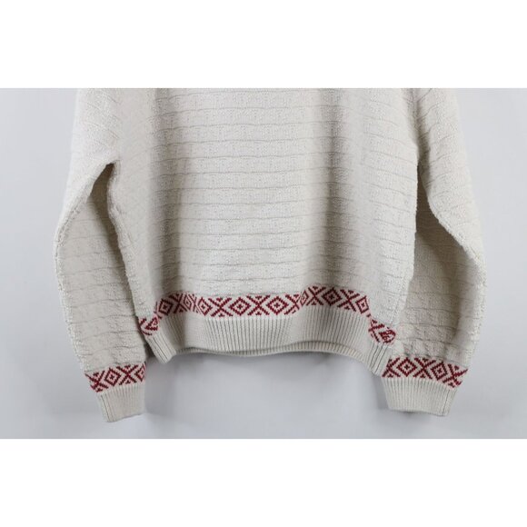 Vintage 90s Cabelas Womens Large Distressed Horse Equestrian Knit Sweater Cream - Picture 11 of 11